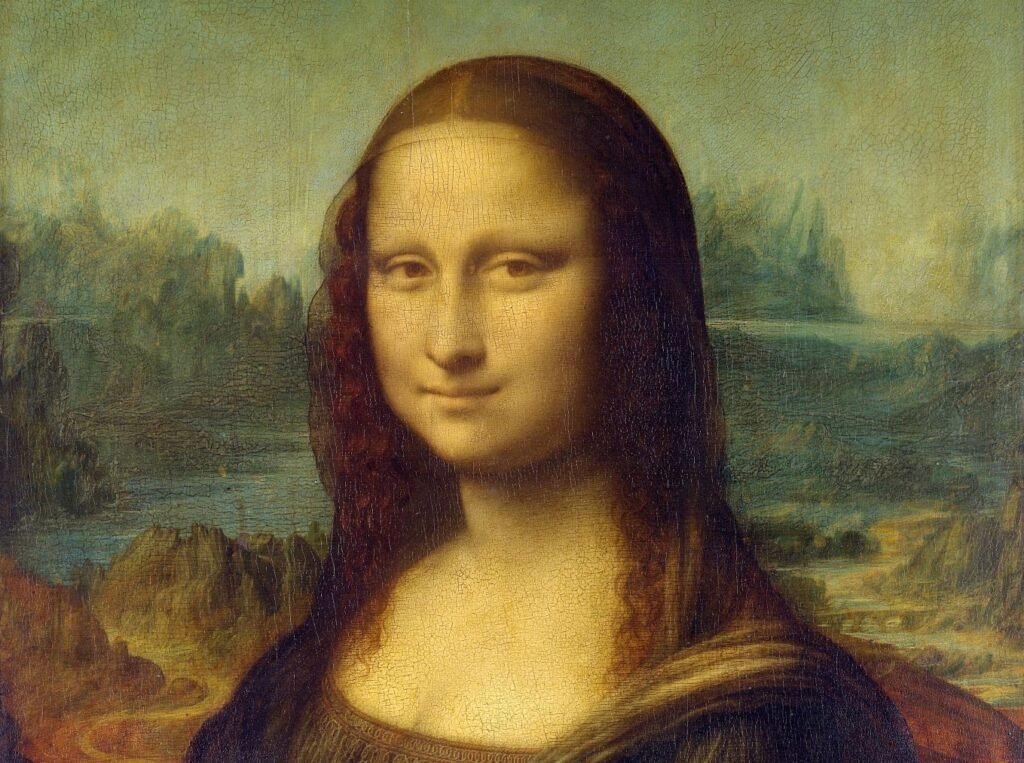 Close-up of Mona Lisa's smile and gaze illustrating how the brain perceives her face.
