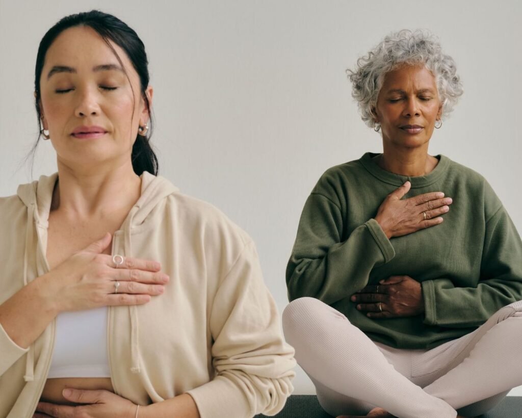Two women meditating — Art Wanderer method: guided art meditation