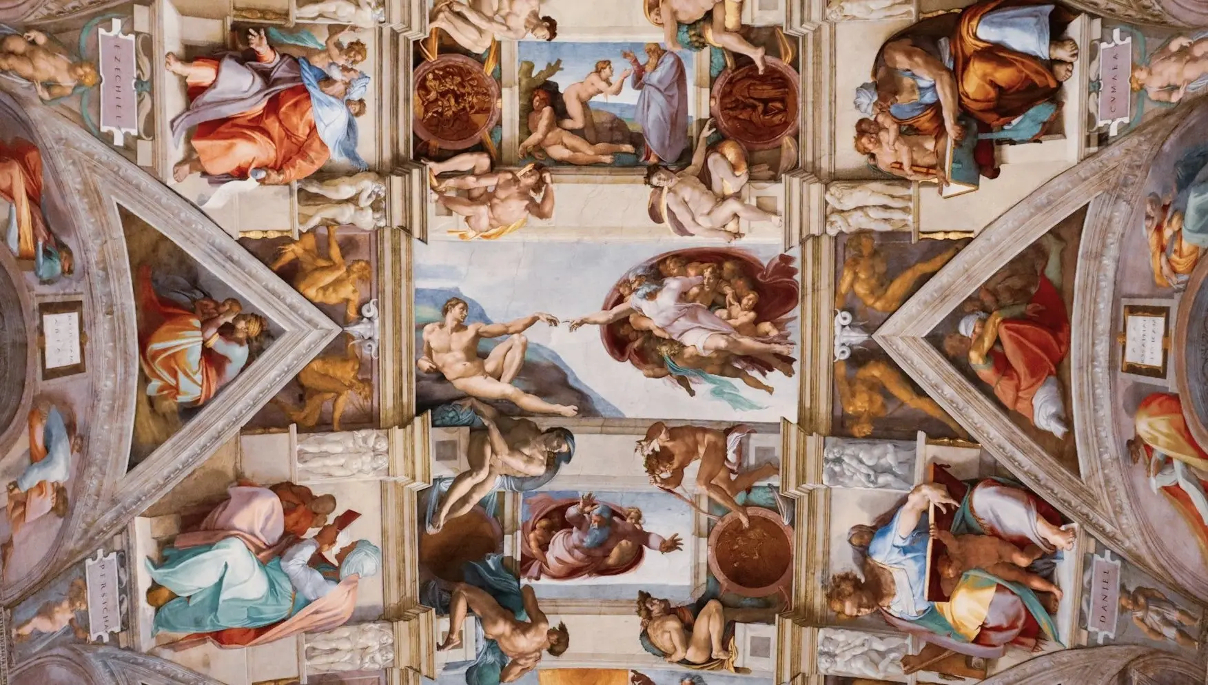 Central section of Michelangelo&rsquo;s Sistine Chapel ceiling frescoes, highlighting detail and depth for mindful art observation